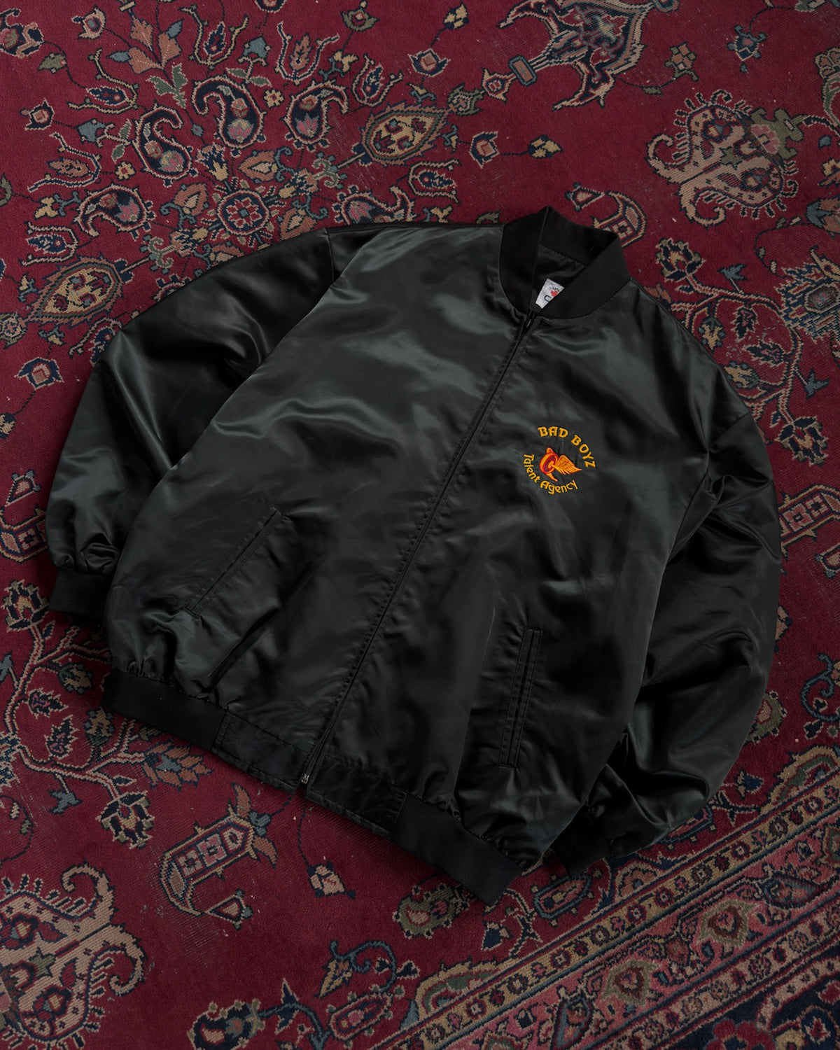 Vintage 80s/90s Bad Boyz Talent Agency Embroidered Satin Bomber Jacket Size 3XL