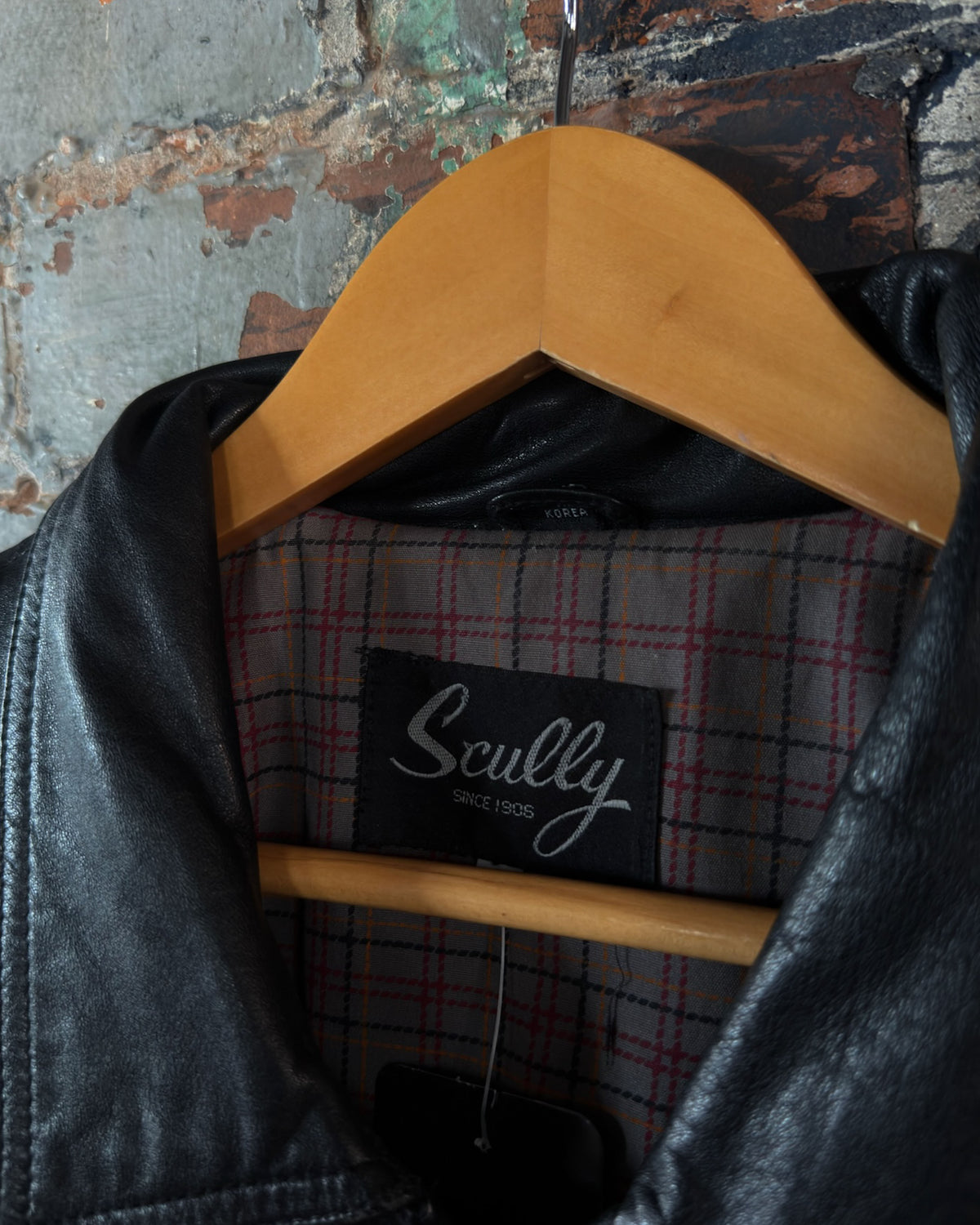 Vintage 90s Scully Plaid Lined Multi Pocket Full Zip Leather Bomber Jacket Size LT