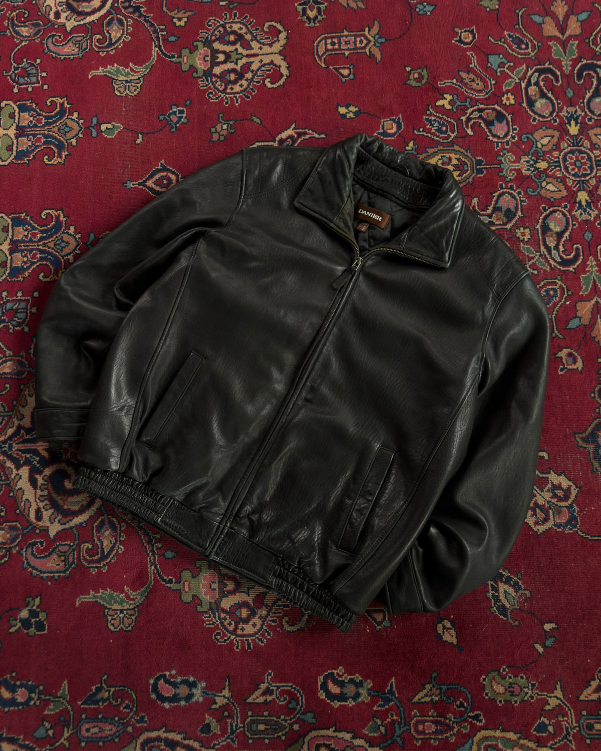 Vintage Danier Quilted Lined Full Zip Leather Bomber Jacket Size XL