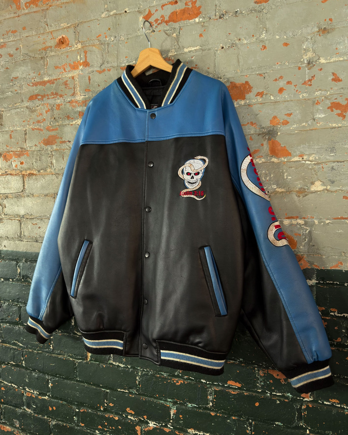 Vintage Stone Cold Steve Austin 3:16 Wrestling Pleather Bomber Jacket Size Large