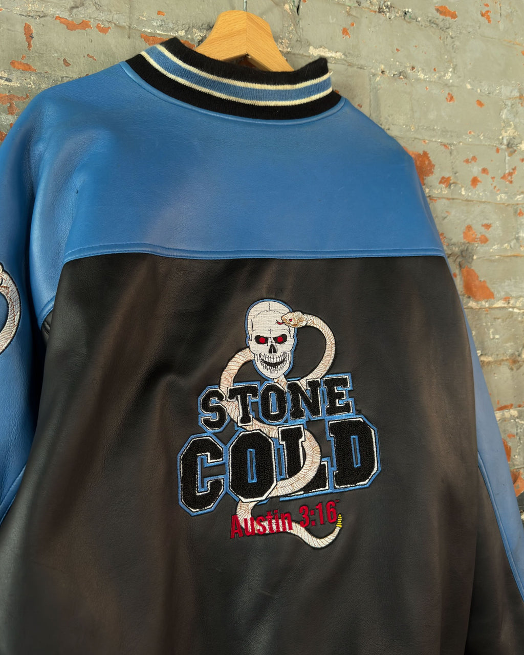 Vintage Stone Cold Steve Austin 3:16 Wrestling Pleather Bomber Jacket Size Large