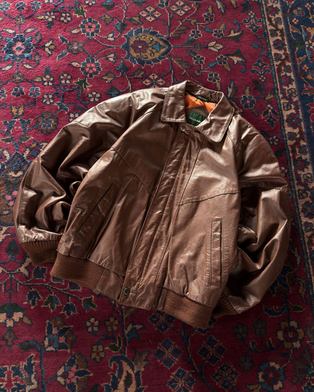 Vintage Hills And Archer Full Zip Brown Leather Bomber Jacket Size 38