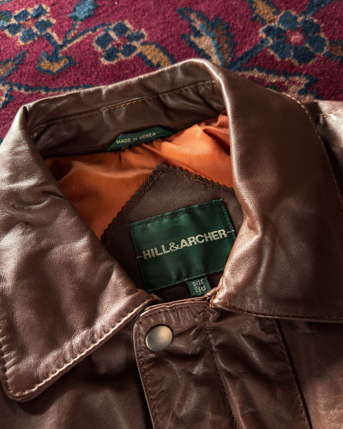 Vintage Hills And Archer Full Zip Brown Leather Bomber Jacket Size 38
