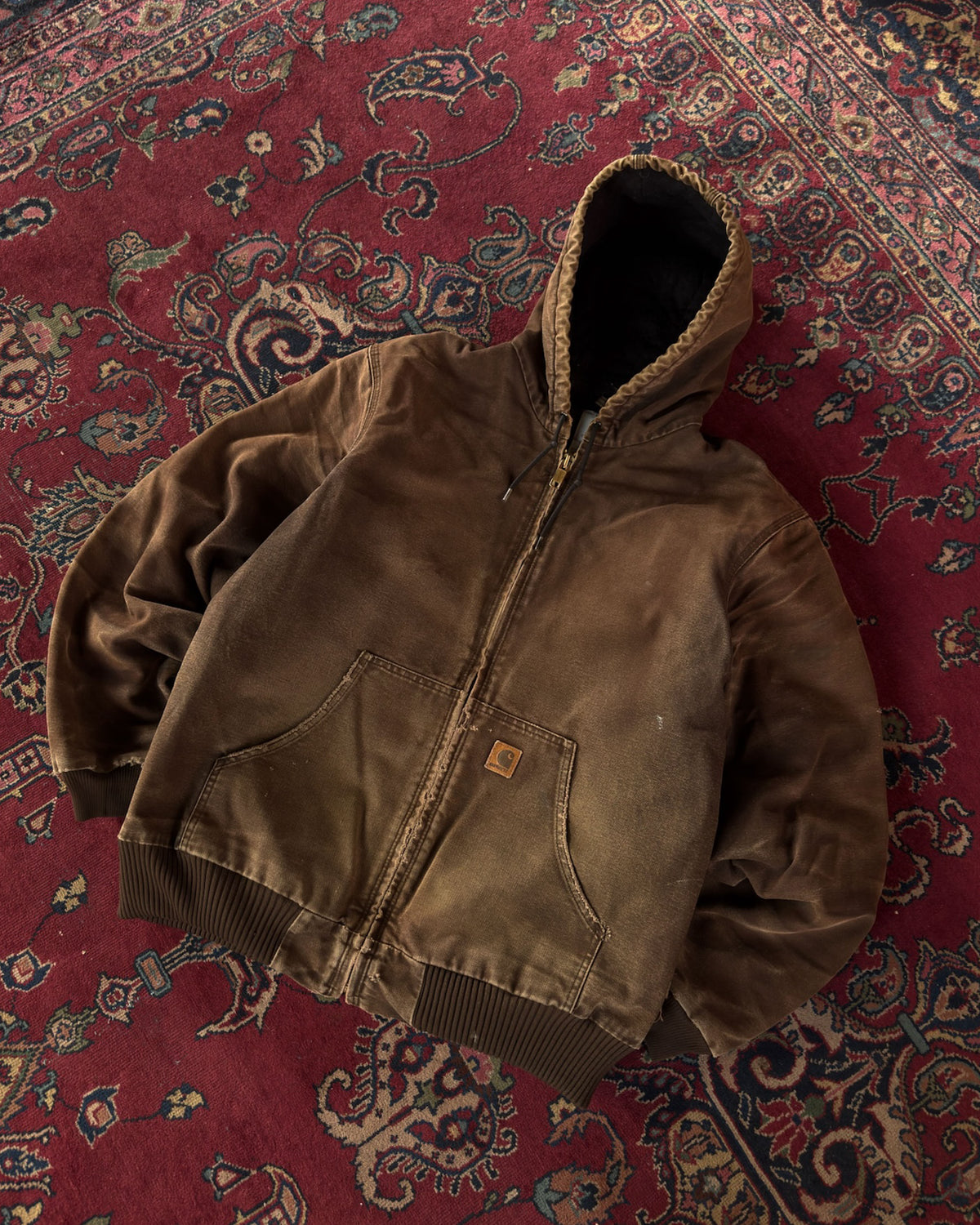 Vintage Carhartt Quilted Lined Canvas Workwear Hooded Active Jacket J130 DKB Size L Tall