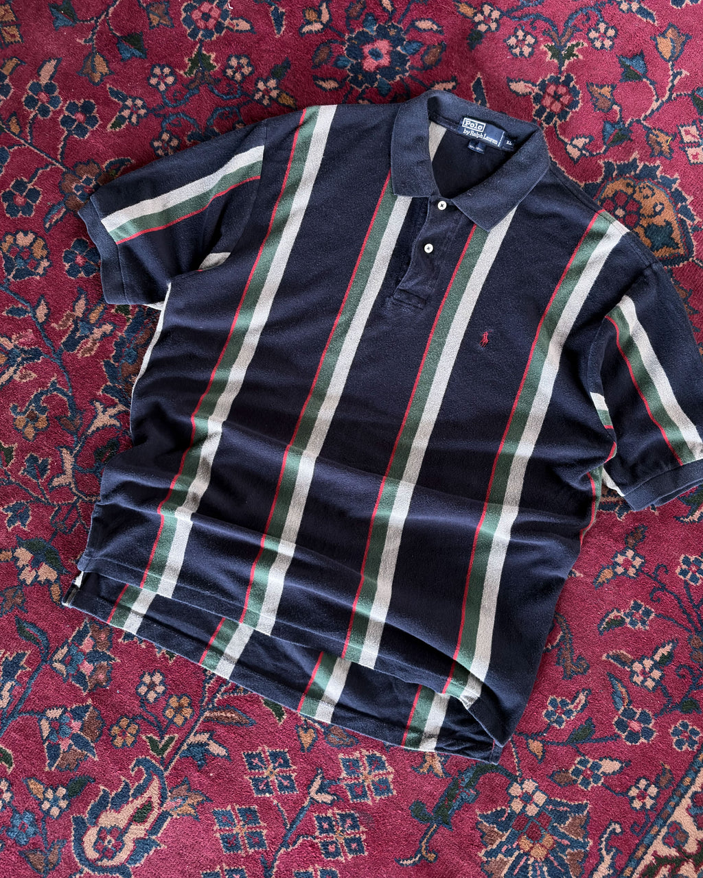Vintage 90s Polo Ralph Lauren Striped Embroidered Pony 1/4 Button Polo Shirt Size XL