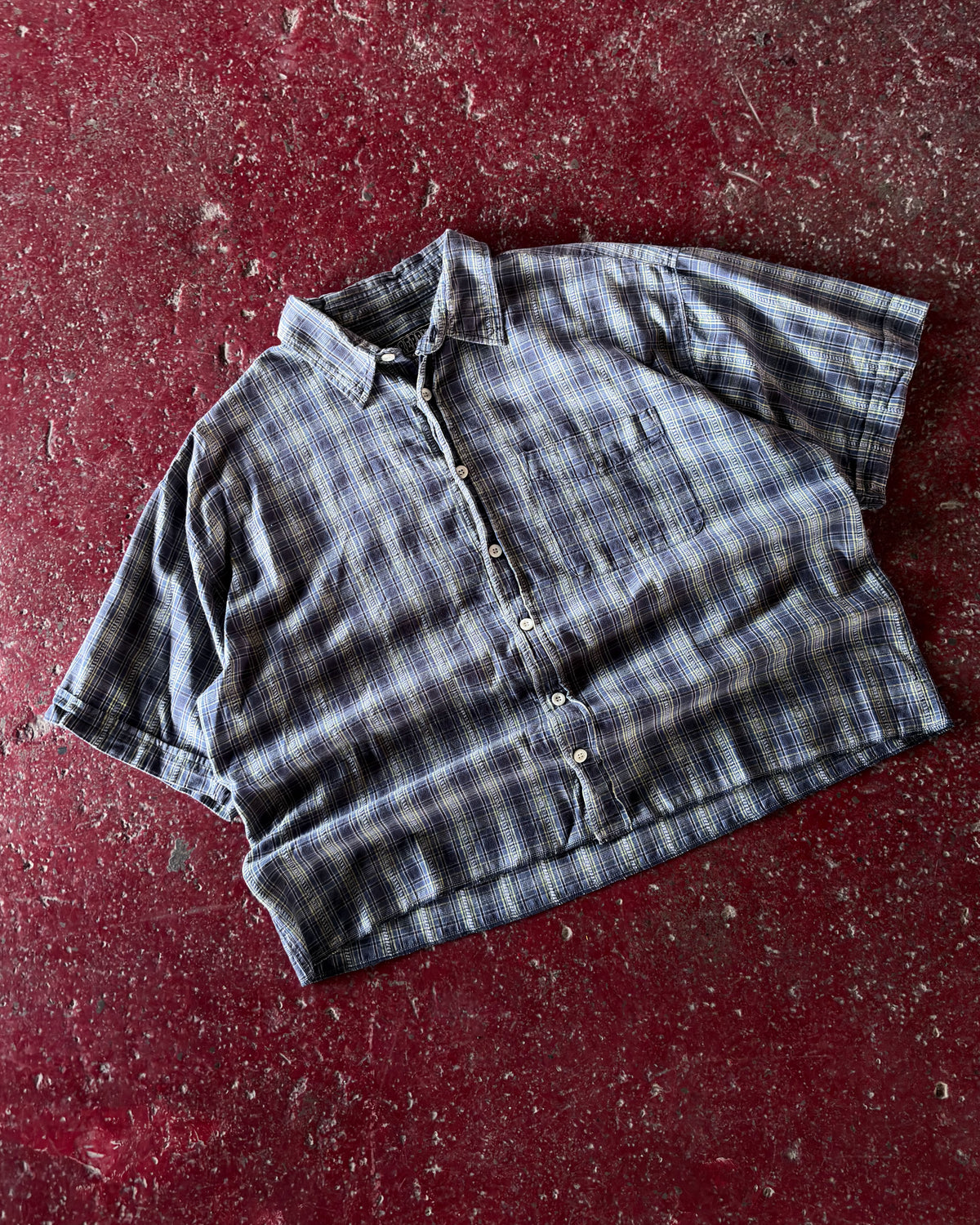 Vintage Preppie Authentic Plaid Single Pocket Reworked Cropped Button Up Size XL