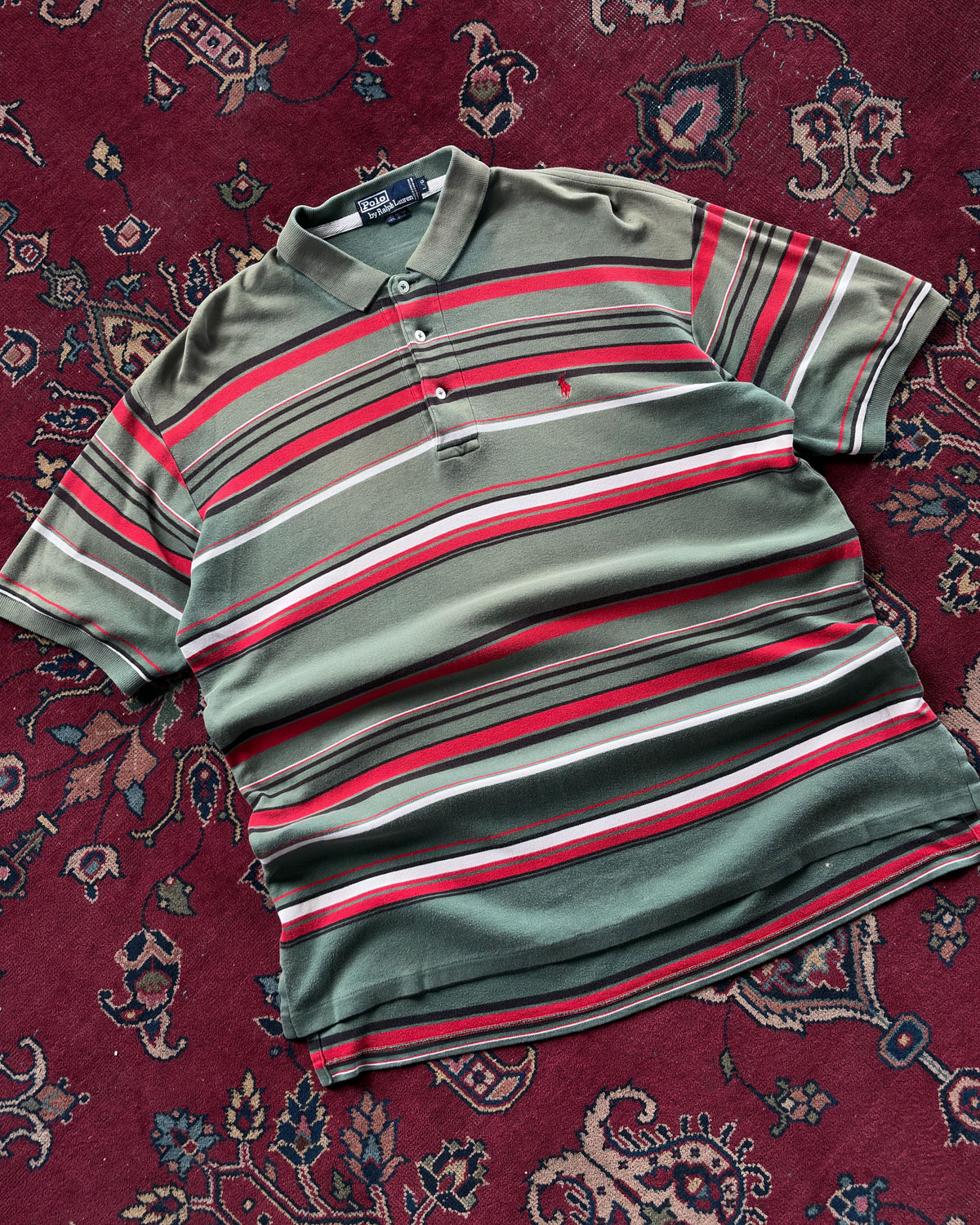 Vintage 90s Polo Ralph Lauren Striped Embroidered Pony 1/4 Button Polo Shirt Size Large