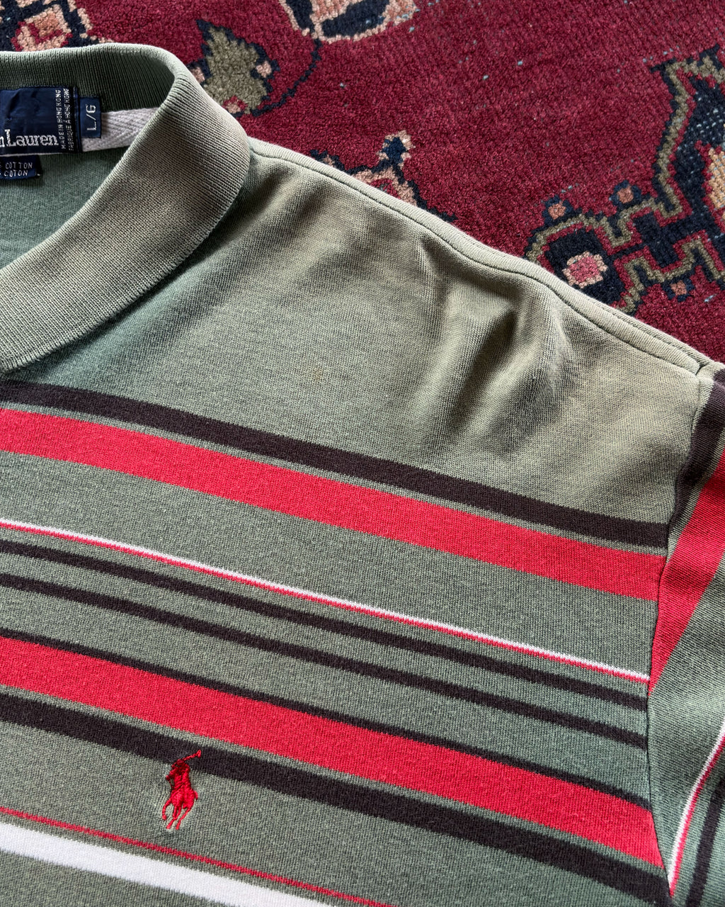 Vintage 90s Polo Ralph Lauren Striped Embroidered Pony 1/4 Button Polo Shirt Size Large