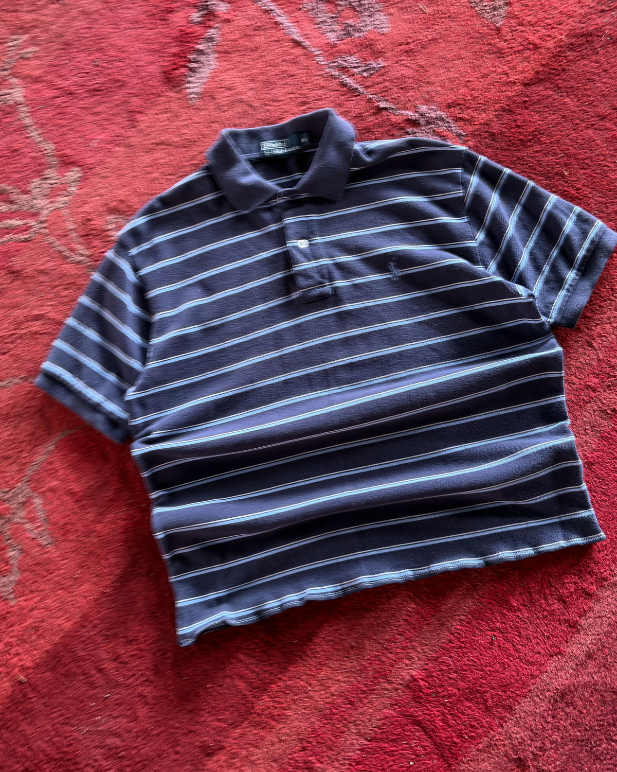 Vintage 90s Polo Ralph Lauren Striped Cropped Reworked 1/4 Button Polo Shirt Size Medium