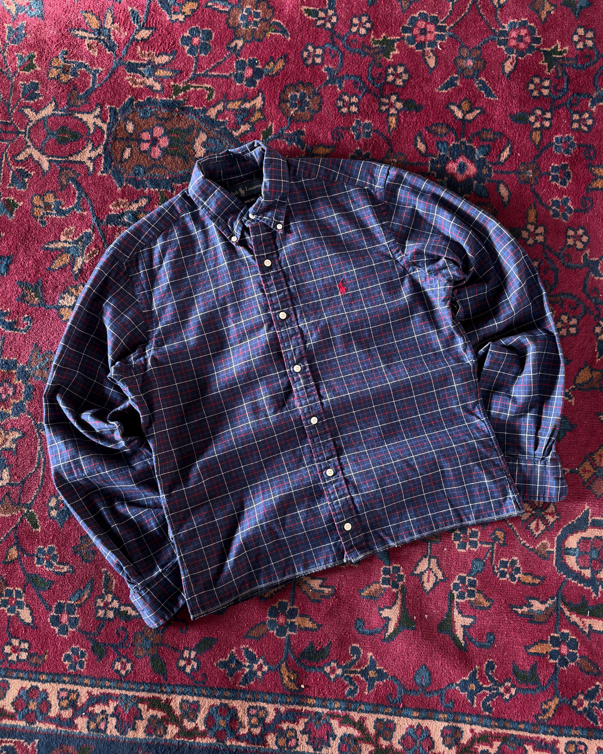 Vintage 90s Polo Ralph Lauren Plaid Long Sleeve Cropped Reworked Button Up Size Small