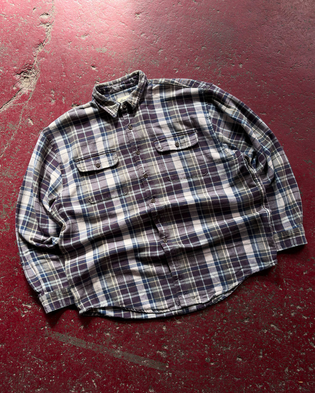 Vintage Eddie Bauer Plaid Print Double Pocket Long Sleeve Button Up Size XL