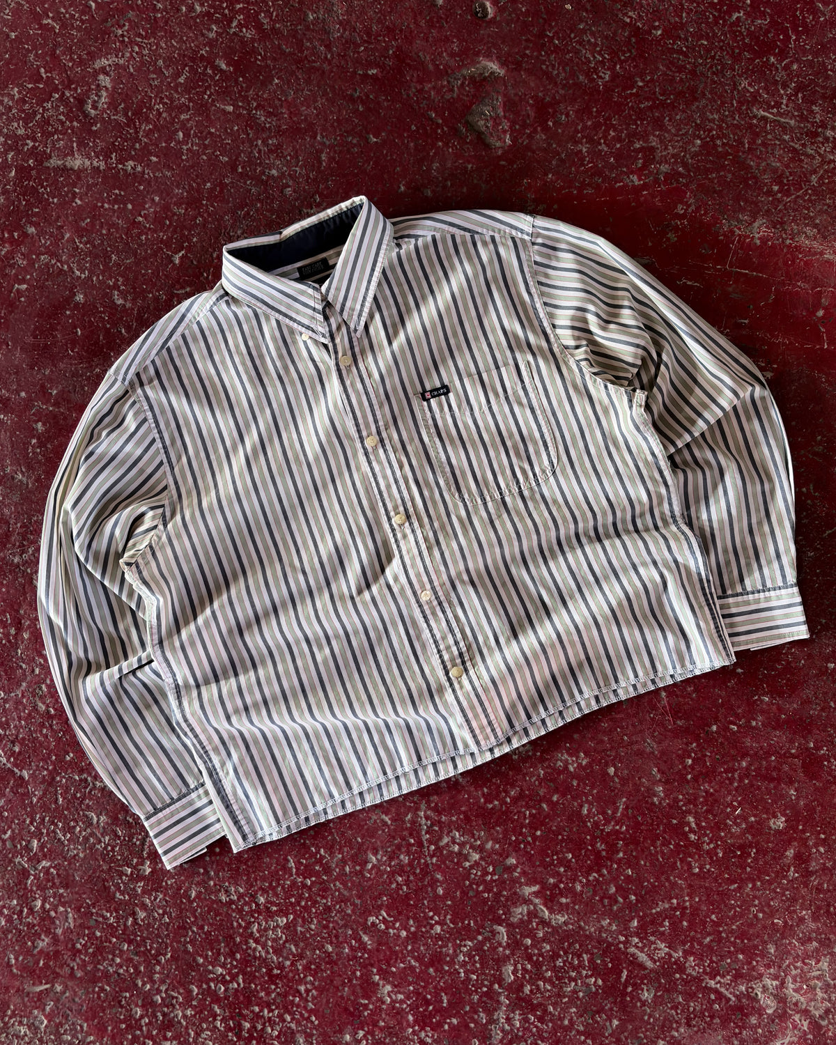 Vintage Chaps Striped Long Sleeve Cropped Reworked Button Up Size Large