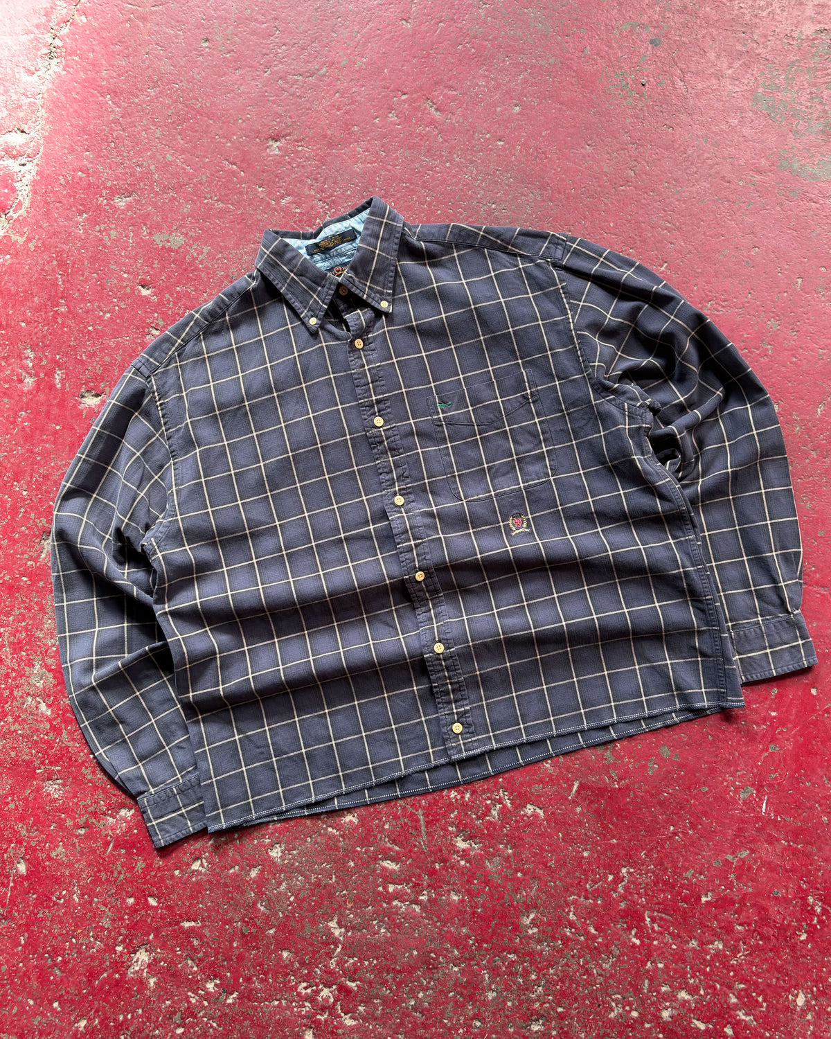 Vintage Tommy Hilfiger Plaid Long Sleeve Cropped Reworked Button Up Size Large