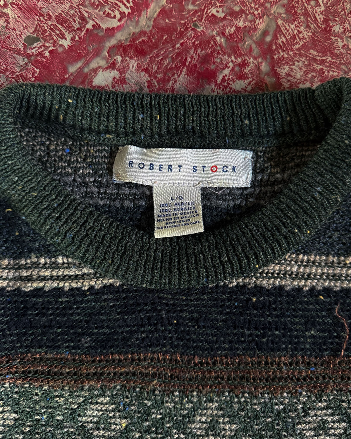 Vintage Robert Stock Abstract Stripe Knit Sweater Size Large