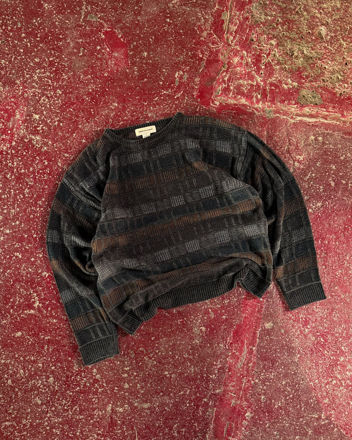 Vintage Pronto Uomo Abstract Striped Print Pullover Knit Sweater Size Medium