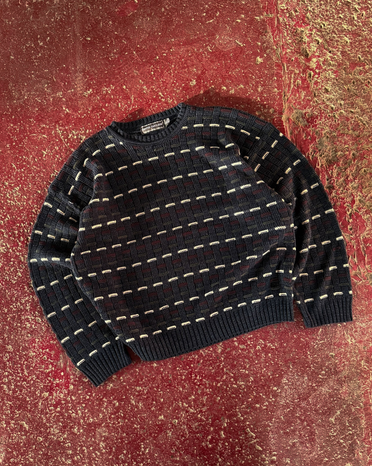 Vintage David Taylor Abstract Striped Pullover Knit Sweater Size XL