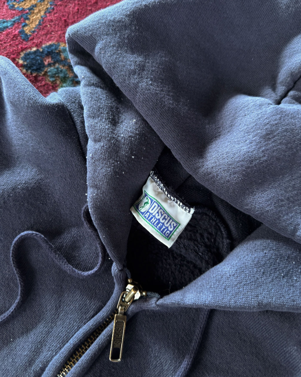 Vintage 80s/90s Discus Full Zip Blank Navy Blue Hooded Sweatshirt Size