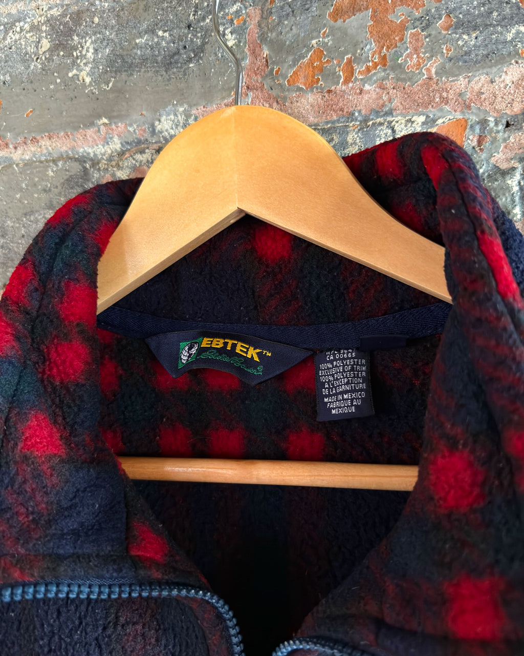 Vintage 90s Eddie Bauer Ebtek Plaid 1/4 Zip Fleece Sweatshirt Size Medium