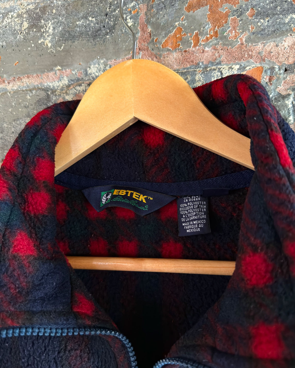 Vintage 90s Eddie Bauer Ebtek Plaid 1/4 Zip Fleece Sweatshirt Size Medium
