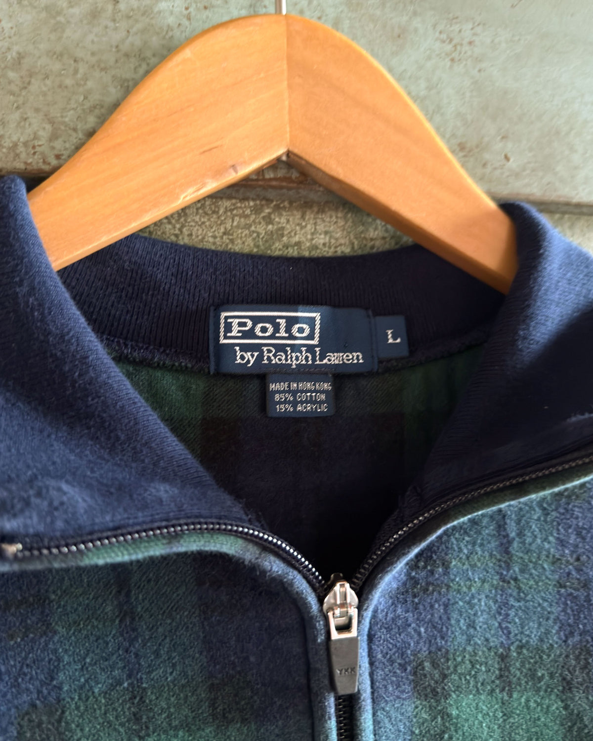 Vintage 90s Polo Ralph Lauren Embroidered Pony Plaid 1/4 Zip Sweatshirt Size Large