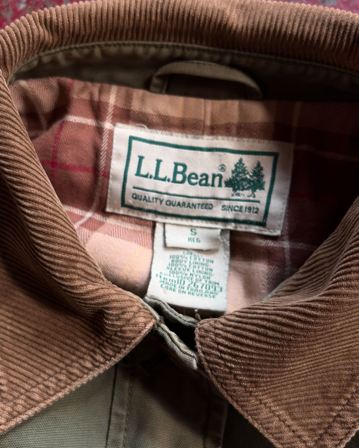 L.L. Bean Plaid Lined Canvas Hunting Chore Coat Jacket Size Small