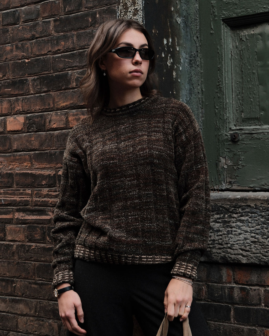 Vintage 90s Hill & Archer Abstract Striped Print Pullover Ribbed Knit Sweater Size Small
