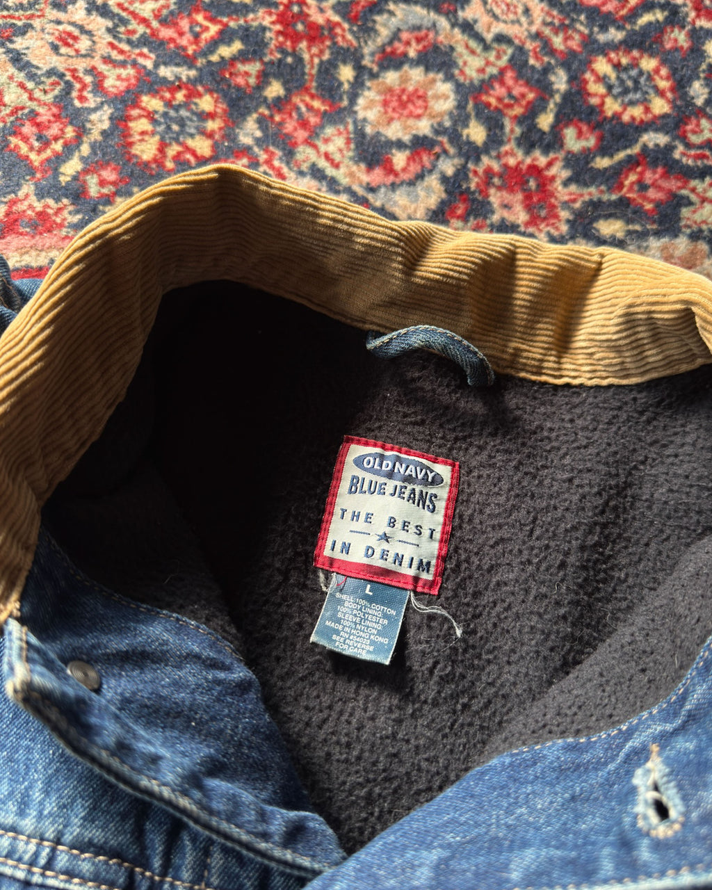 Old Navy Blue Jeans Fleece Lined Dark Wash Denim Trucker Jacket Size Large
