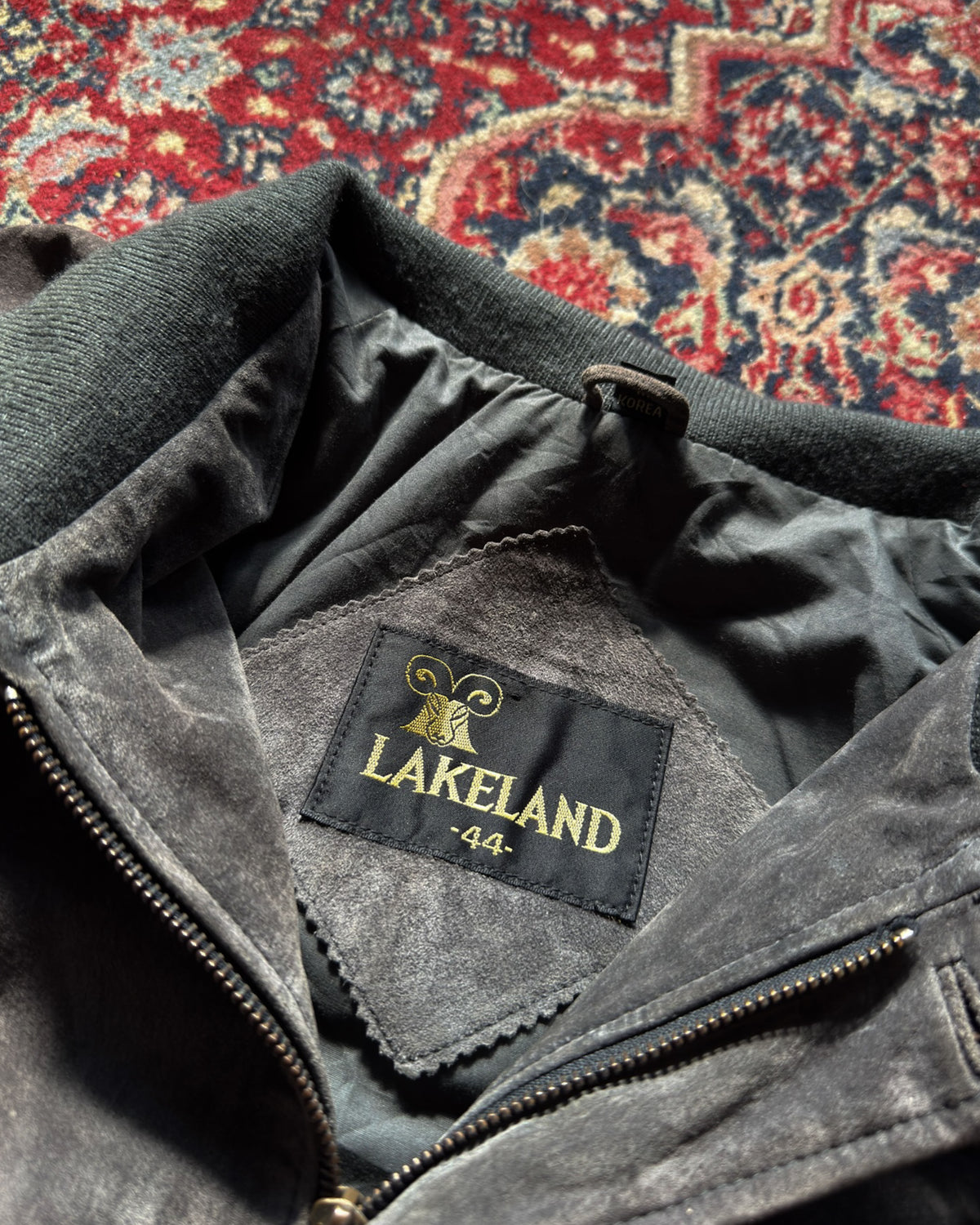 Vintage 90s Lakeland Full Zip Suede Bomber Jacket Size 44