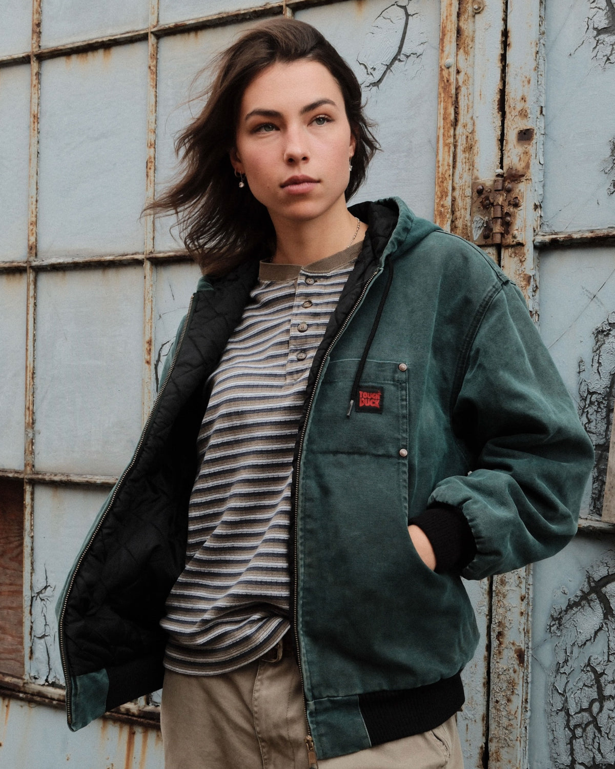 Vintage 90s Tough Duck Quilted Lined Canvas Workwear Hooded Jacket Size Small