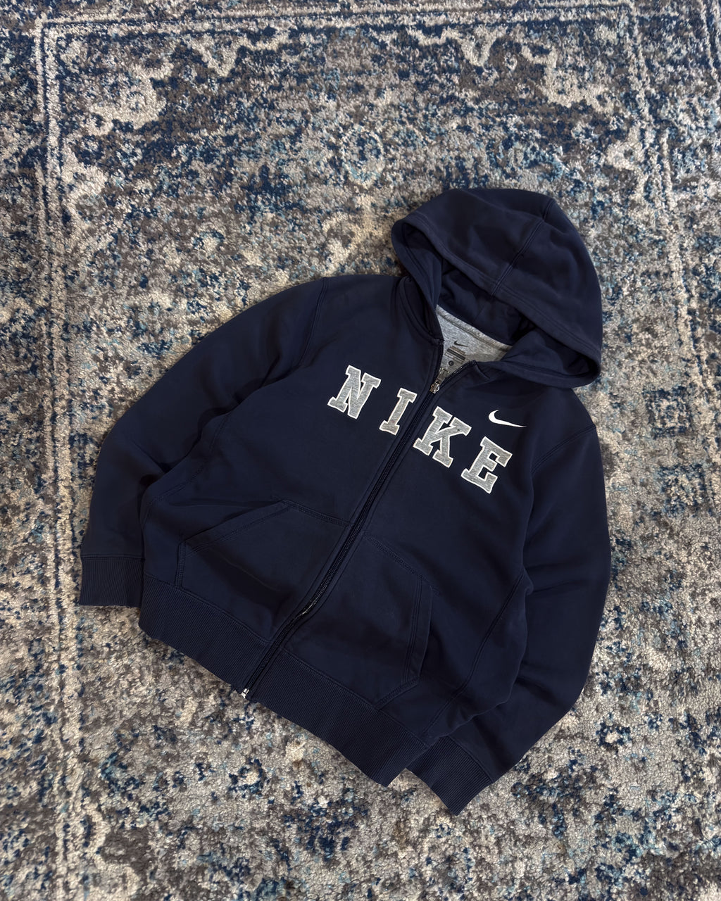 Vintage Youth Nike Embroidered Spellout Full Zip Hooded Sweatshirt Size Youth Large