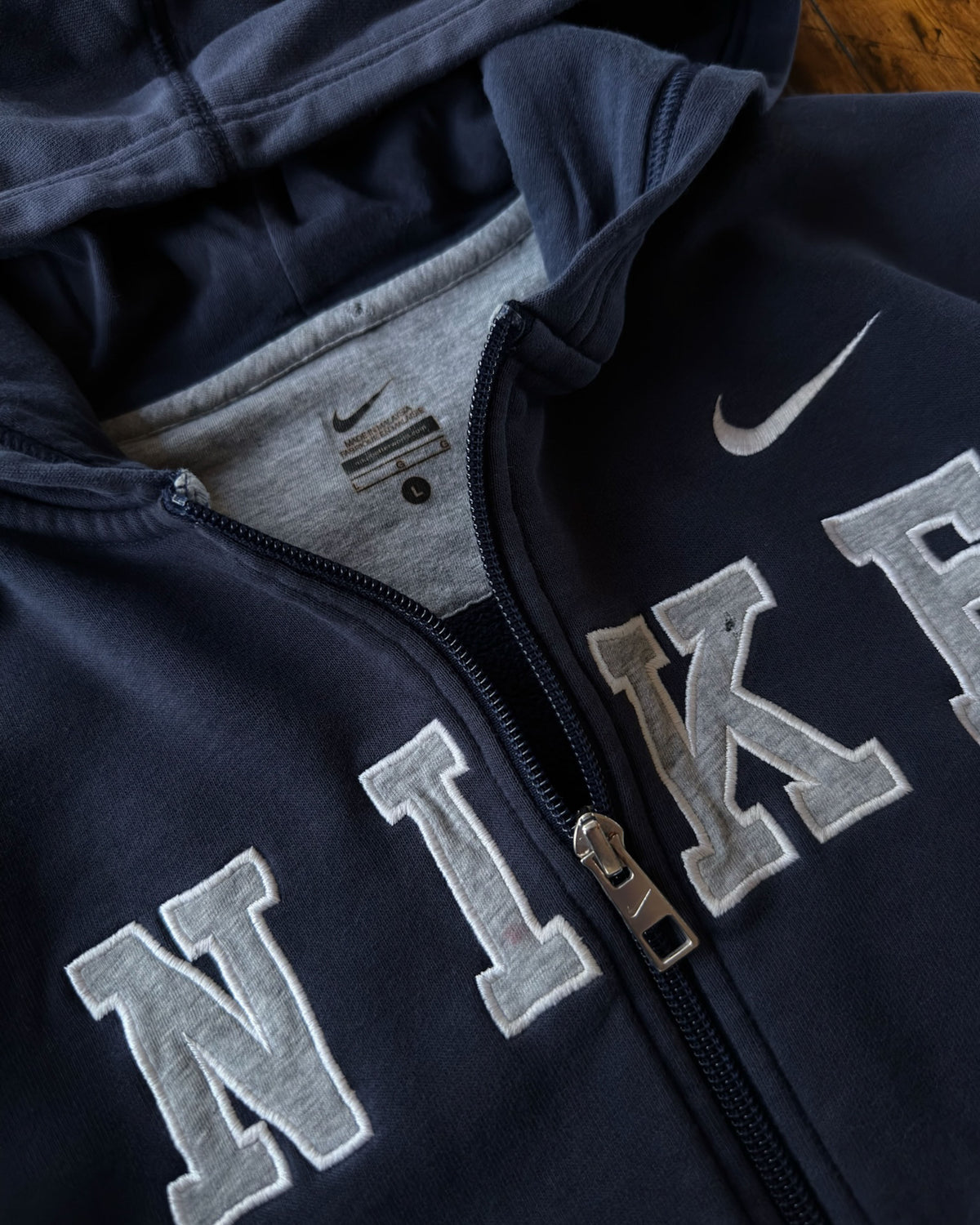 Vintage Youth Nike Embroidered Spellout Full Zip Hooded Sweatshirt Size Youth Large