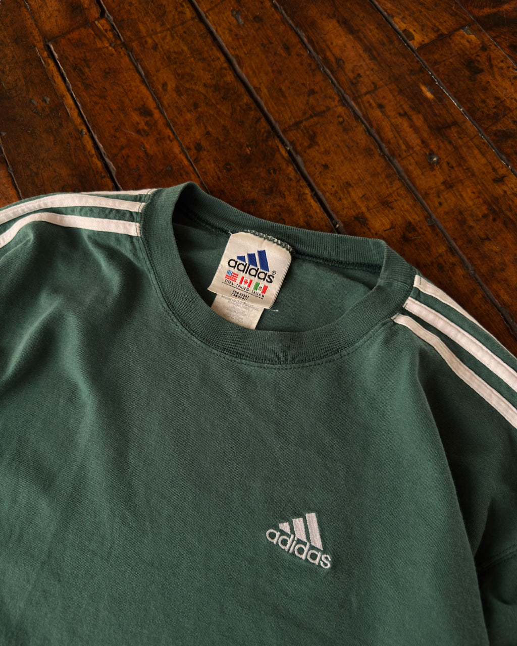Vintage 90s Adidas Embroidered Logo Striped Long Sleeve T-Shirt Size Large