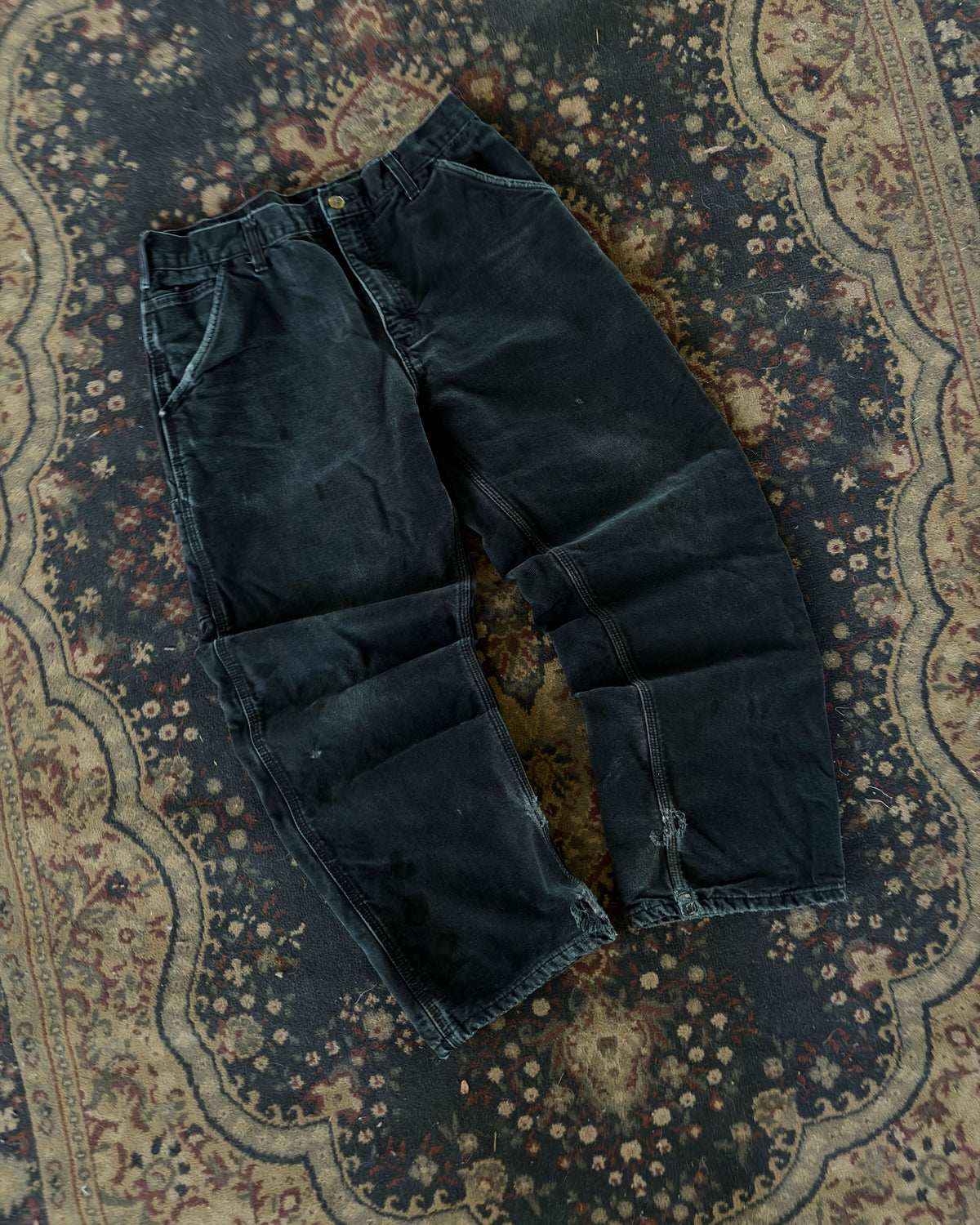 Carhartt Canvas Workwear Plaid Lined Black Carpenter Pants Size 32
