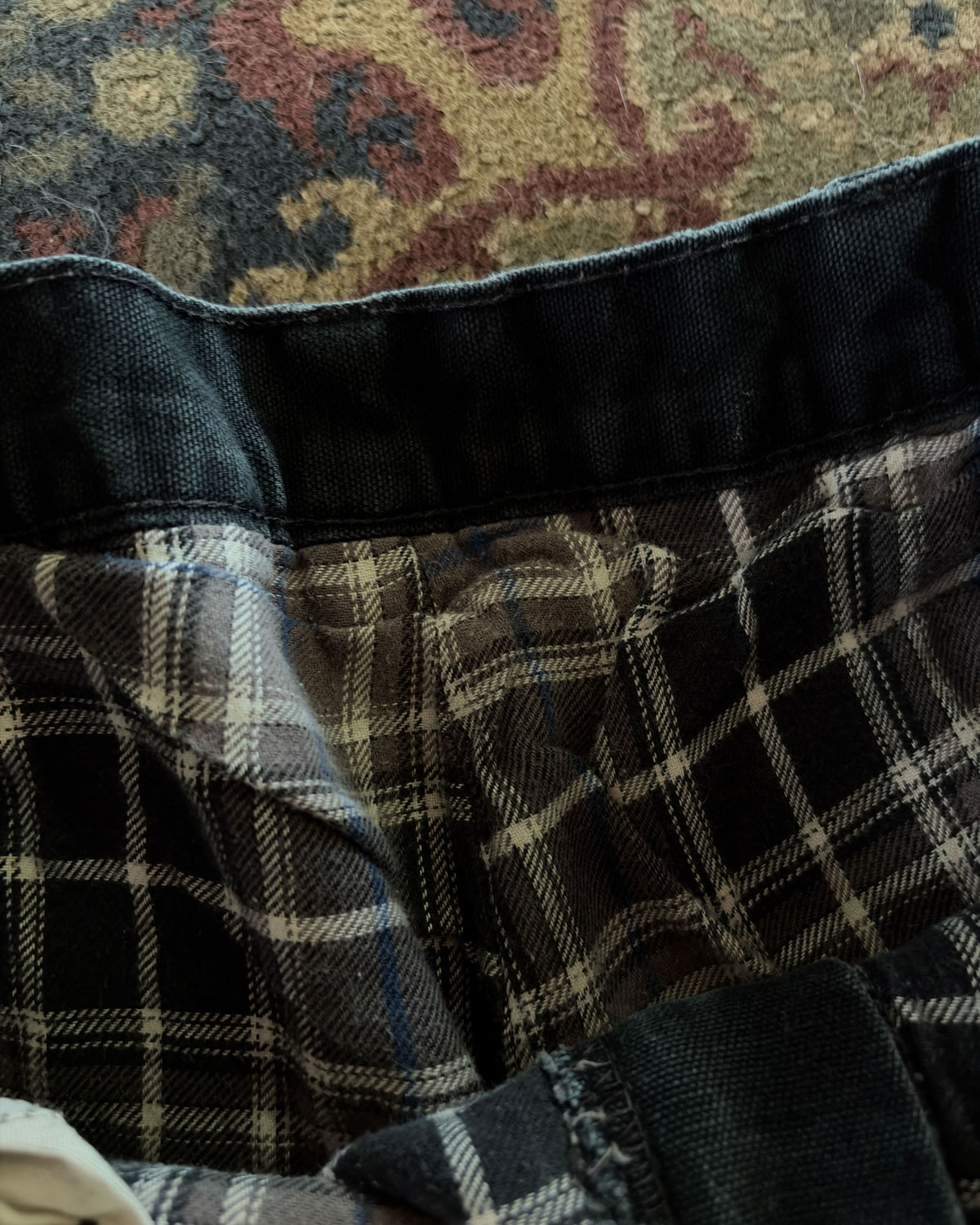 Carhartt Canvas Workwear Plaid Lined Black Carpenter Pants Size 32