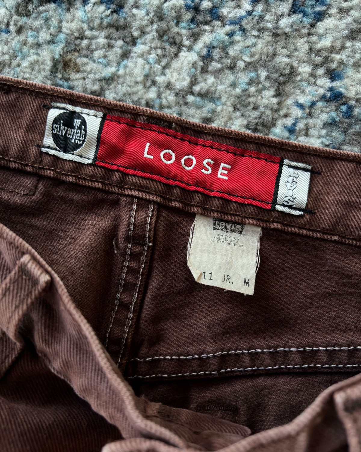 Vintage 90s Levis Silvertab Loose Fit Brown Denim Pants Size 11 JR