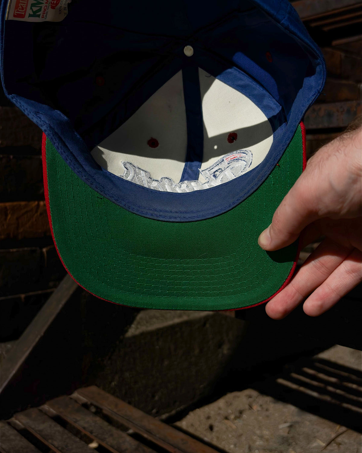 Vintage 90s New England Patriots Embroidered Script Spellout Snapback Hat Size OSFA