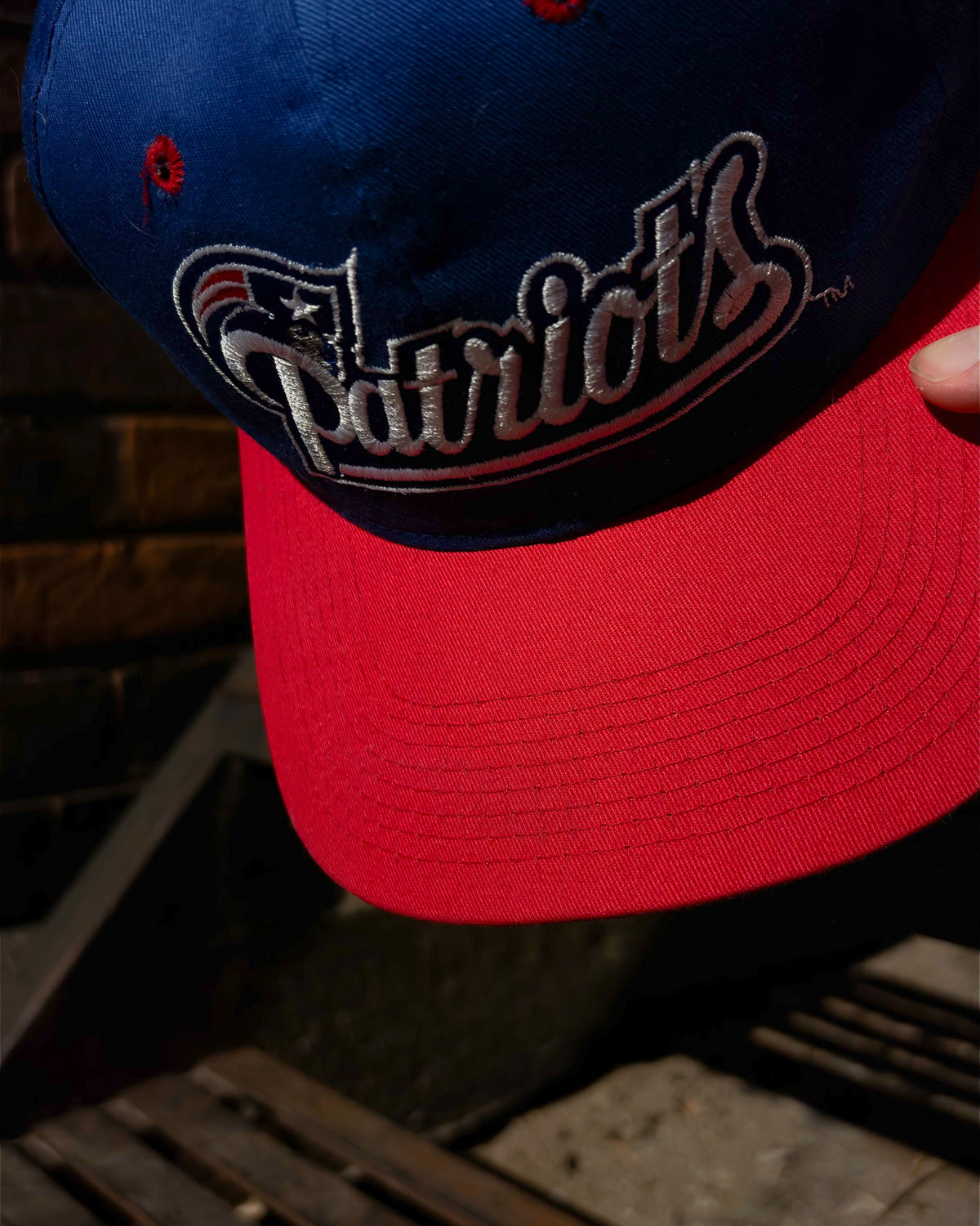 Vintage 90s New England Patriots Embroidered Script Spellout Snapback Hat Size OSFA