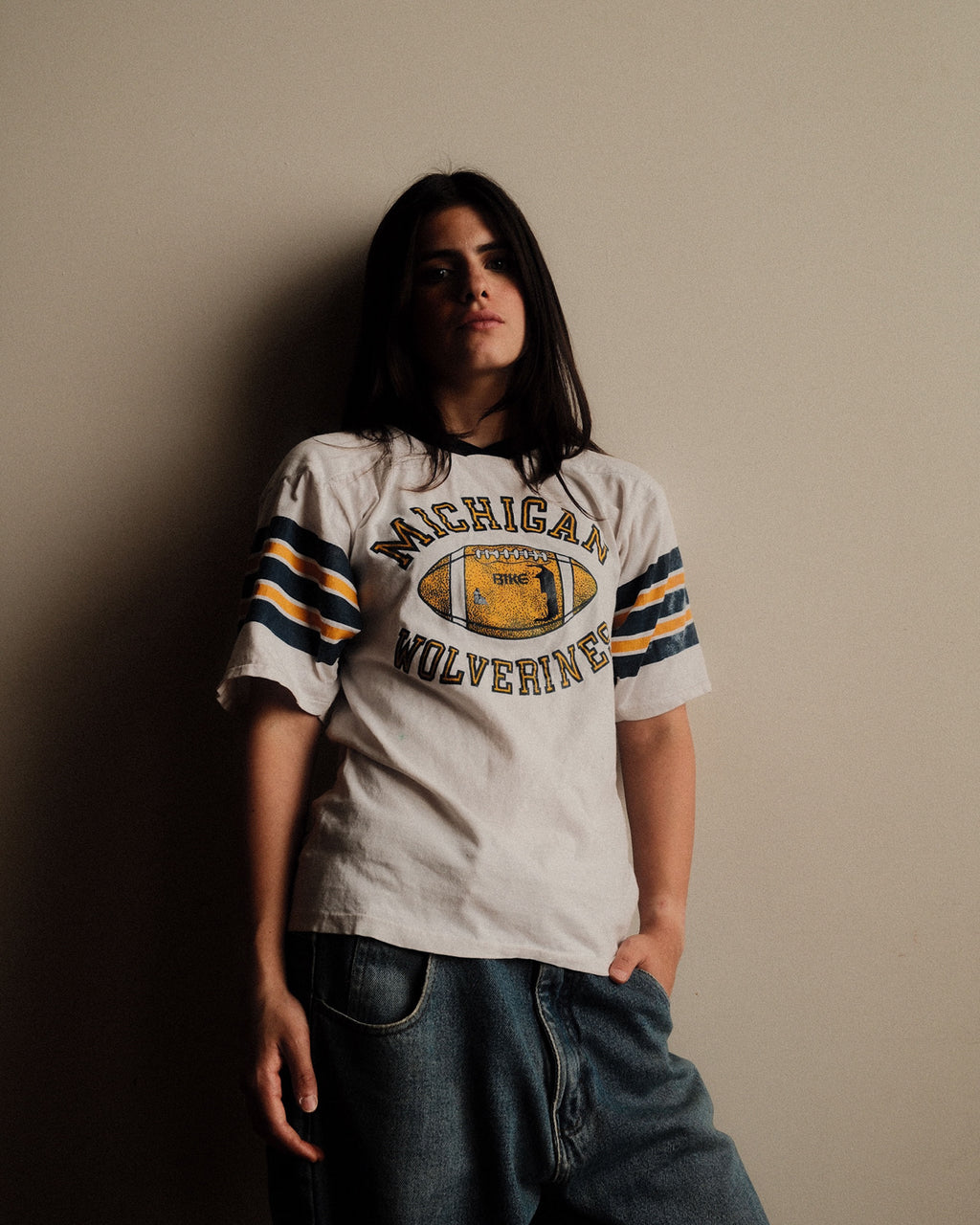 Vintage 80s University Of Michigan NCAA 100% Cotton Football Jersey Size