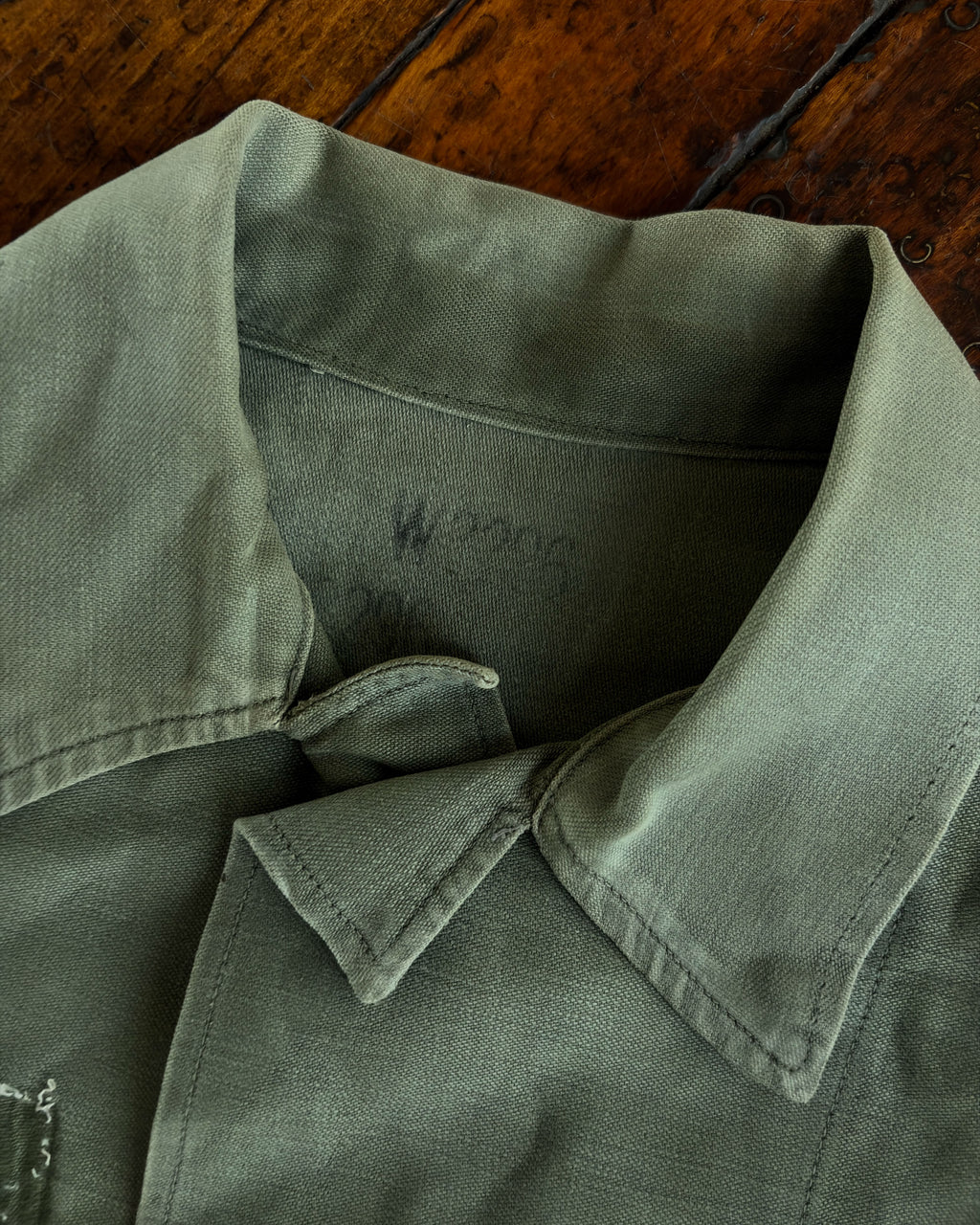Vintage 60s OG 107 US Army Patch Button Up Shirt Size Large