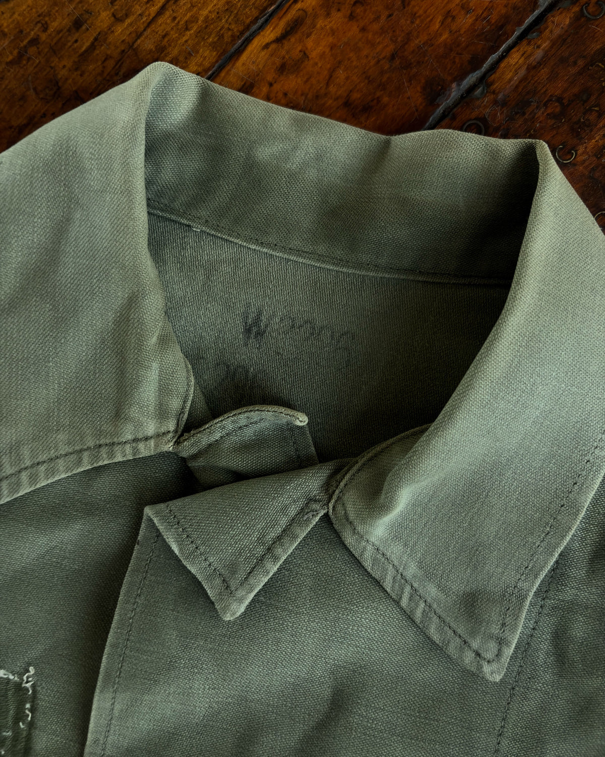 Vintage 60s OG 107 US Army Patch Button Up Shirt Size Large