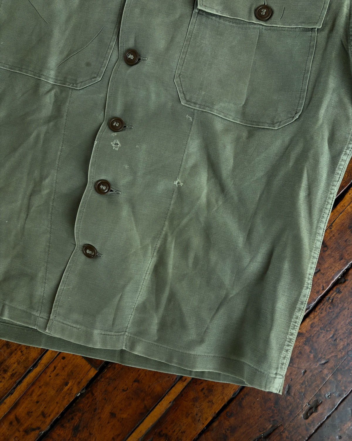 Vintage 60s OG 107 US Army Patch Button Up Shirt Size Large
