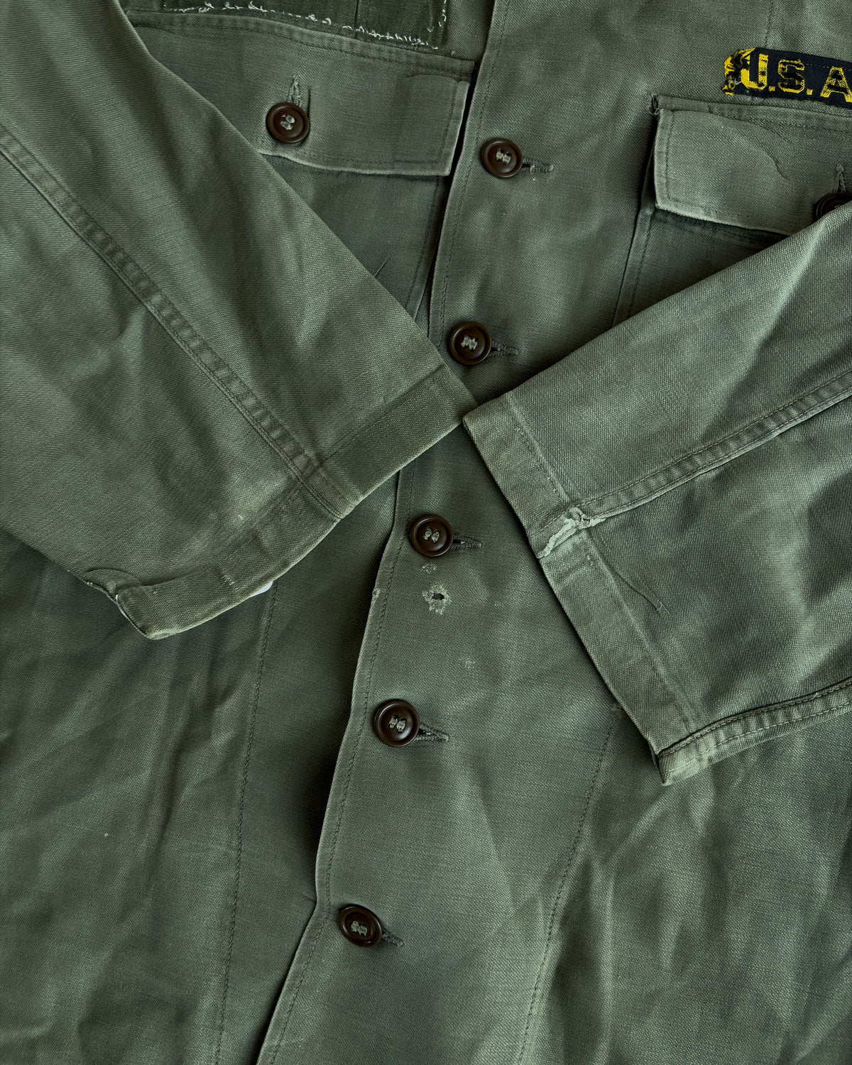 Vintage 60s OG 107 US Army Patch Button Up Shirt Size Large