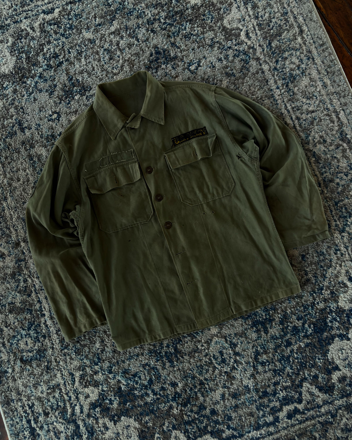 Vintage 60s OG 107 US Army Button Up Shirt Size Large