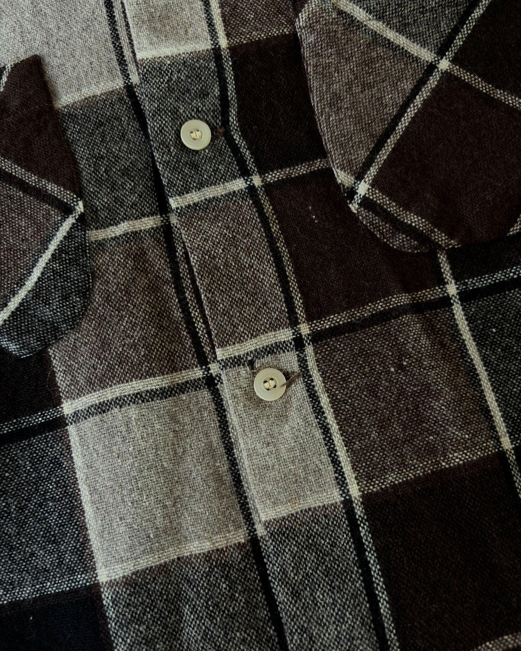 Vintage 50s Campus Double Pocket Loop Collar Long Sleeve Flannel Shirt Size Small