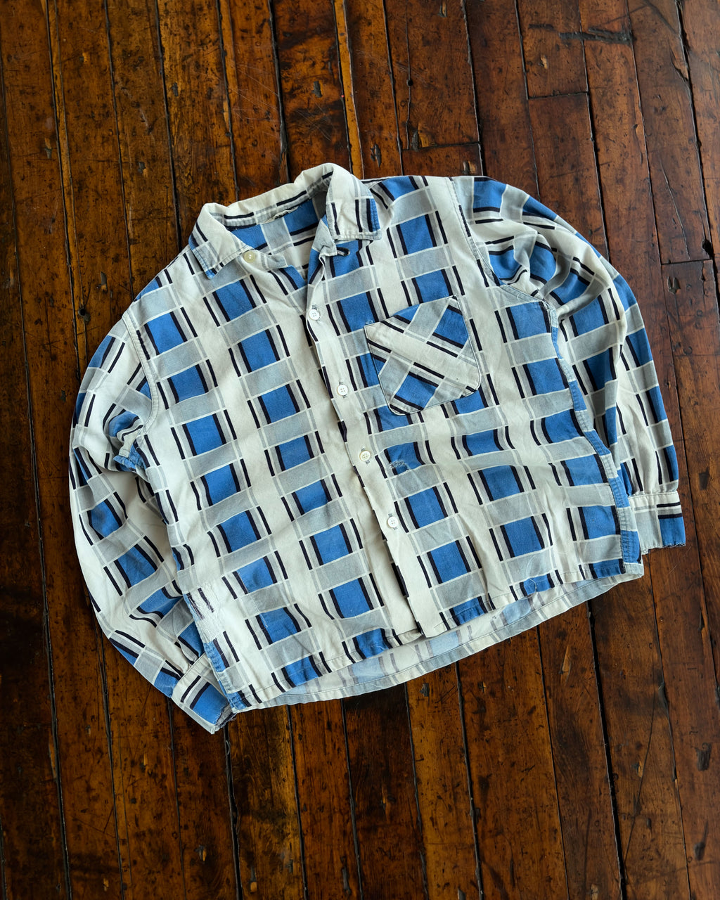Vintage 60s Donlin Cotton Loop Collar Long Sleeve Flannel Shirt Size Medium