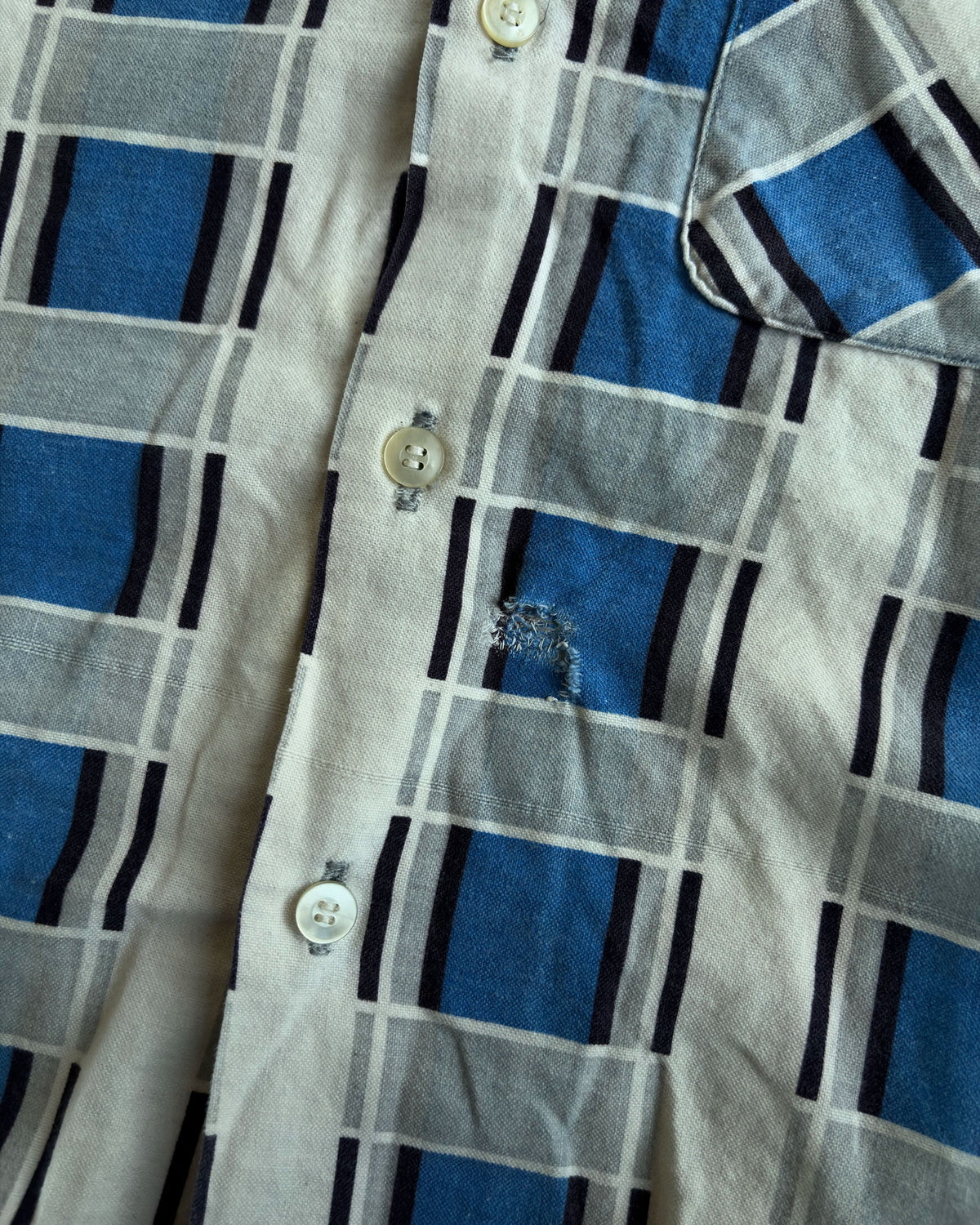 Vintage 60s Donlin Cotton Loop Collar Long Sleeve Flannel Shirt Size Medium