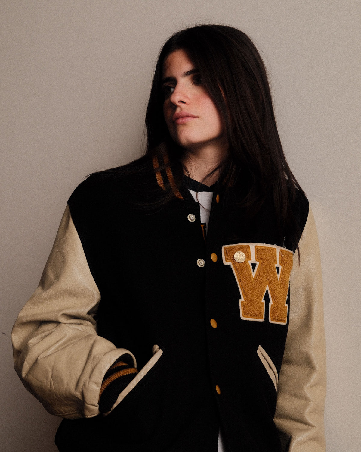 Vintage 70s Embroidered W Letterman Varsity Jacket Size 38