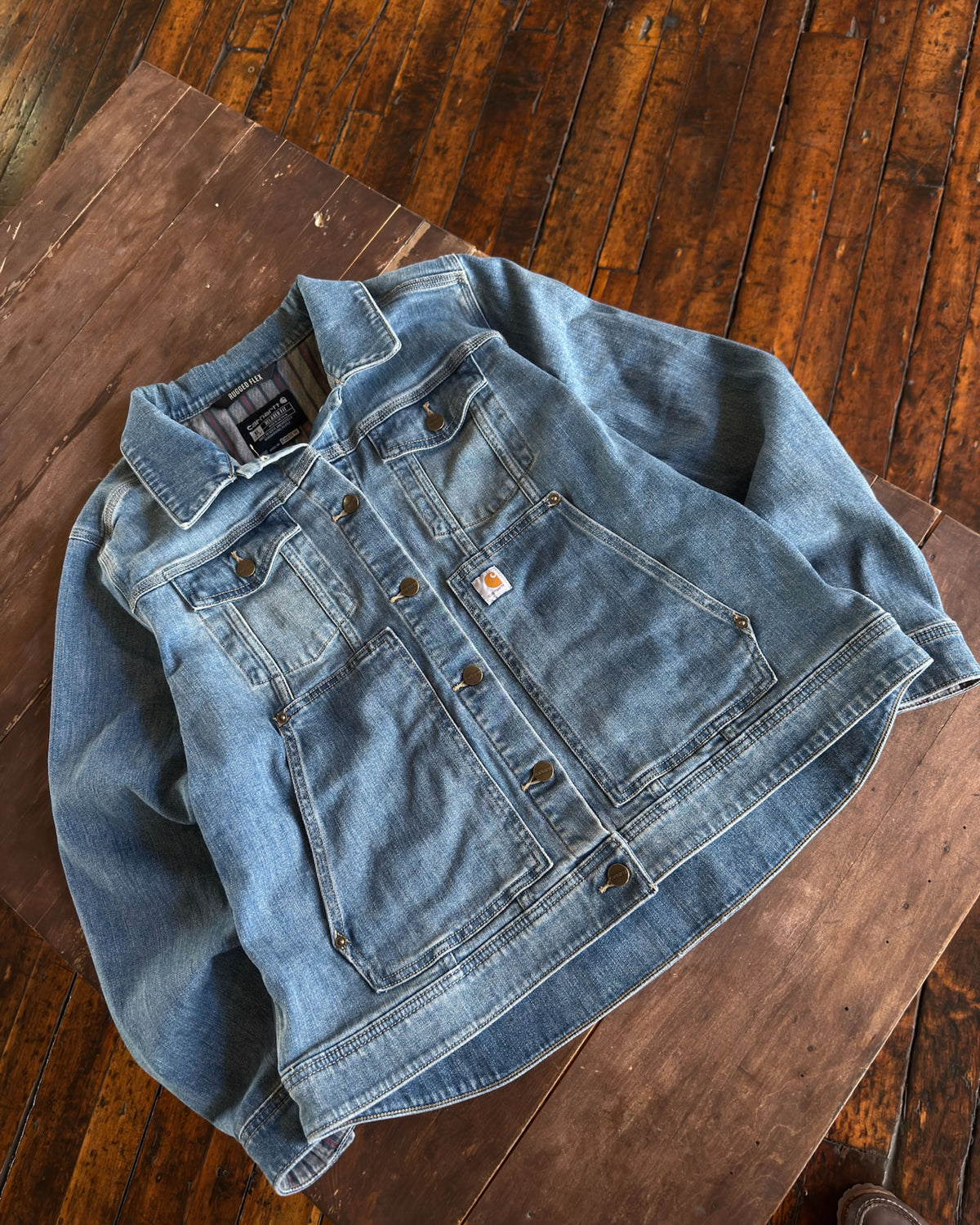 Vintage Womens Carhartt Light Wash Denim Workwear Lightweight Arctic Jacket Size XL