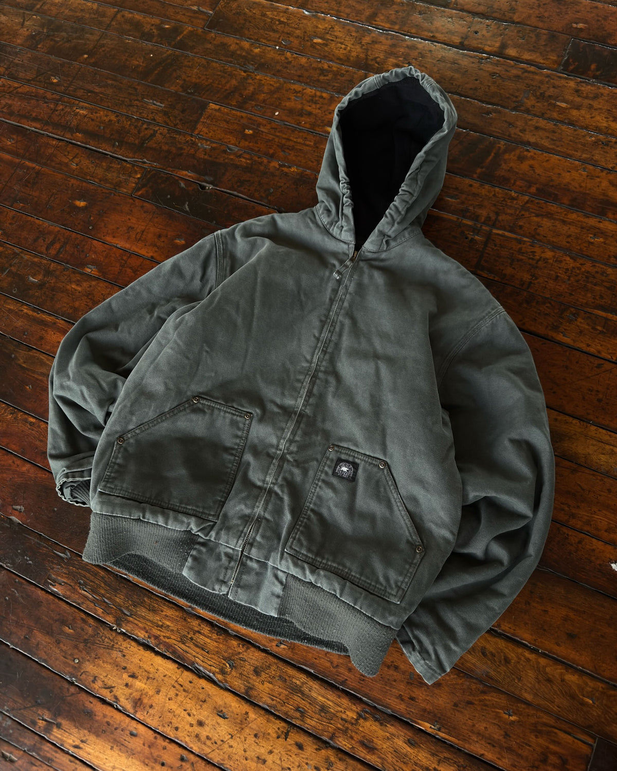 Vintage Polar King Fleece Lined Canvas Workwear Hooded Work Jacket Size XL