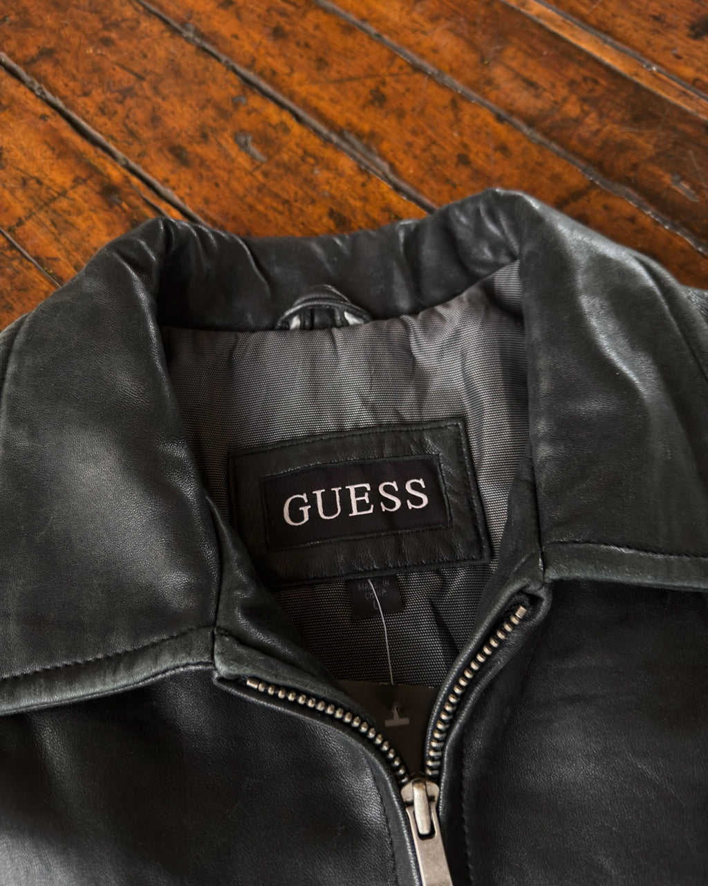 Vintage Guess Full Zip Black Leather Jacket Size Large